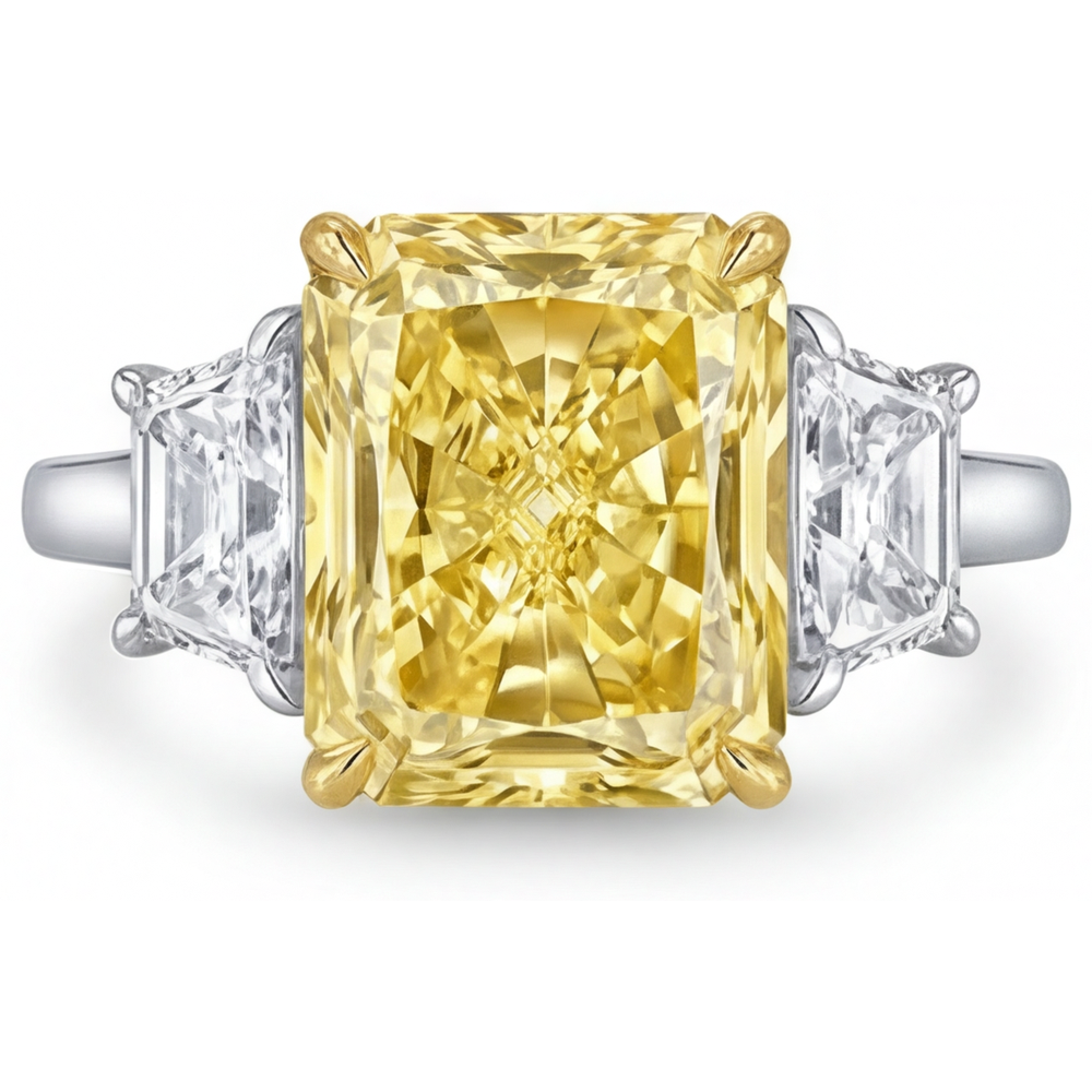 Radiant Fancy Yellow Diamond ring in 14K Two Tone Gold – main view