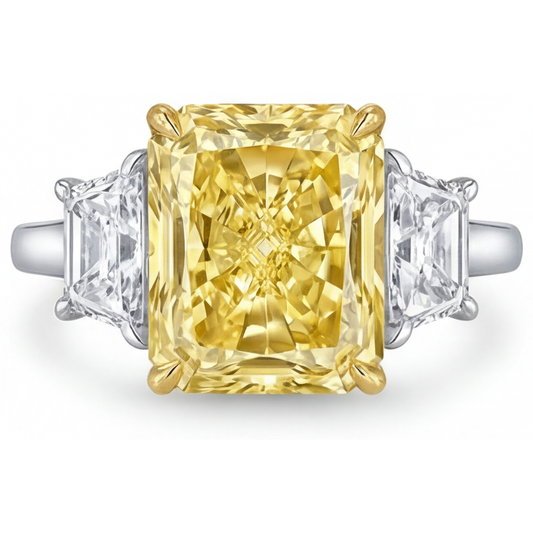 Radiant Fancy Yellow Diamond ring in 14K Two Tone Gold – main view