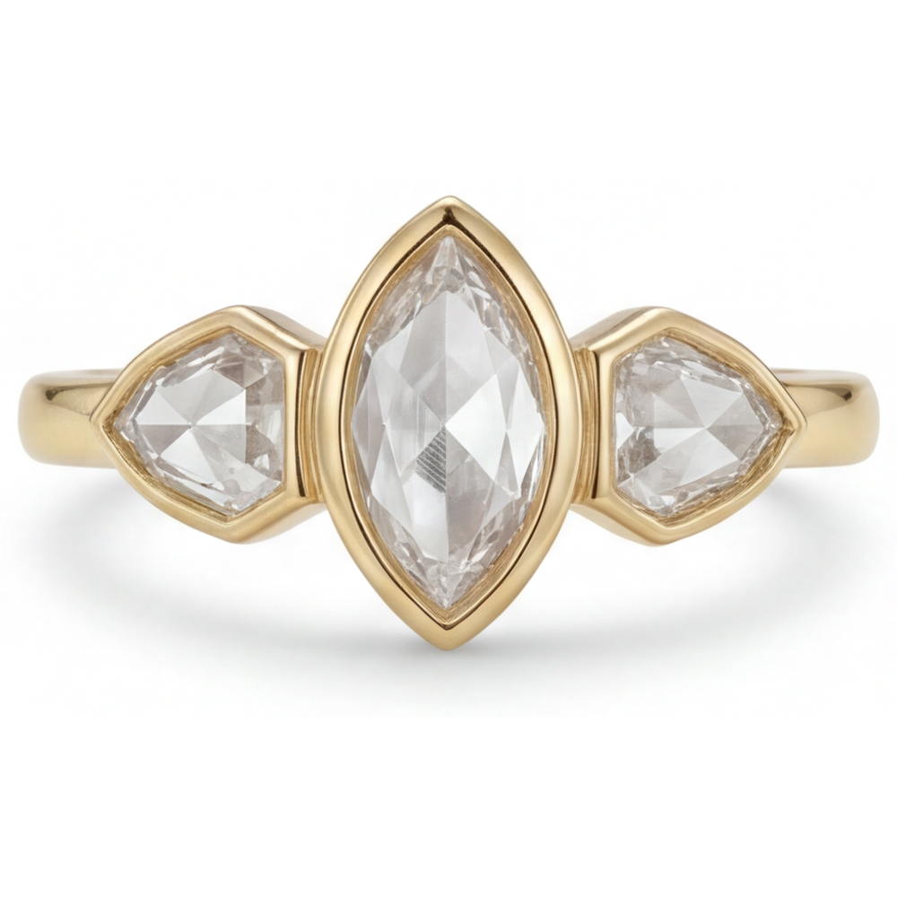 Fine Diamond Marquise 3-Stone Ring in 14 Karat Yellow Gold – main view