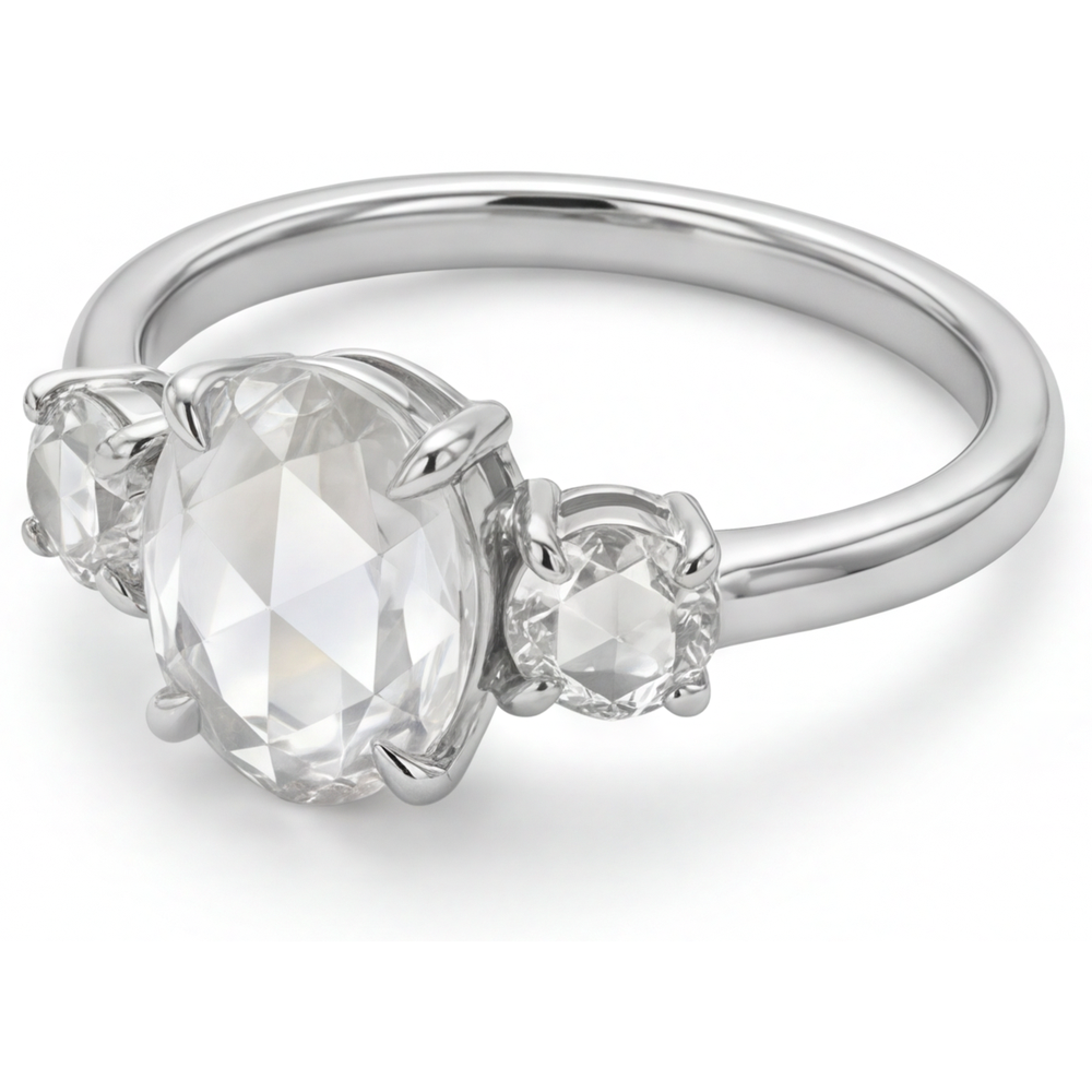 Authentic Fine Diamond 3-Stone Ring 2.75 ct 14K White Gold – side view