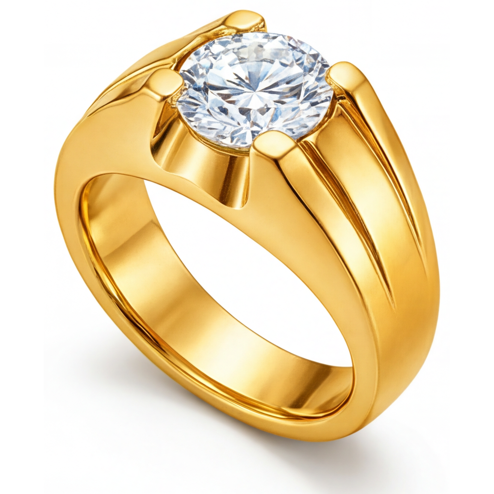 Earth-Mined Fine Diamond Gentleman's Ring 2 ct 24K Yellow Gold – front view