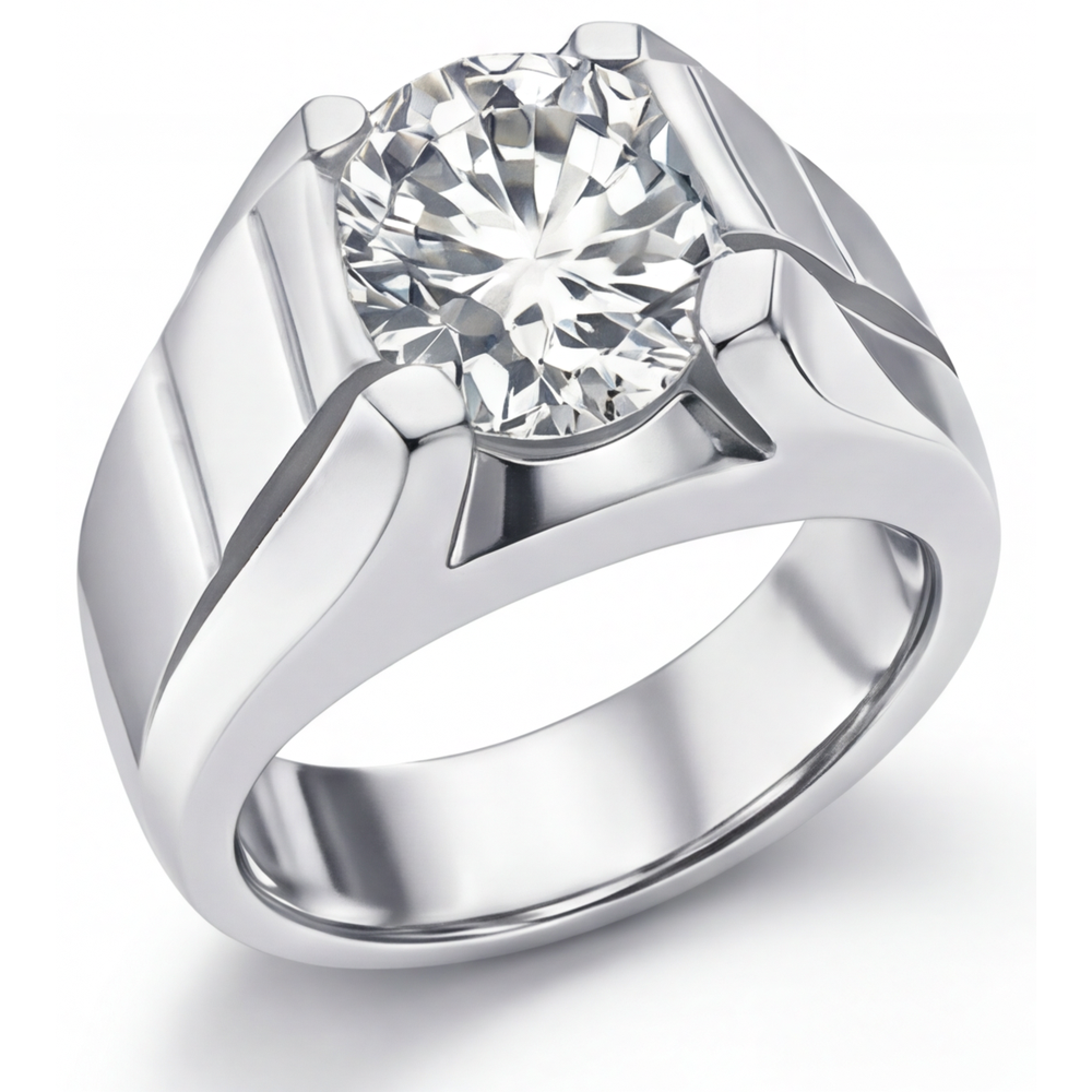 Round Cut Fine Diamond ring in 14 Karat White Gold – front view
