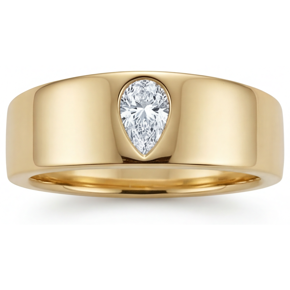 Single Stone Ring 14K Yellow Gold with Fine Diamond – side view