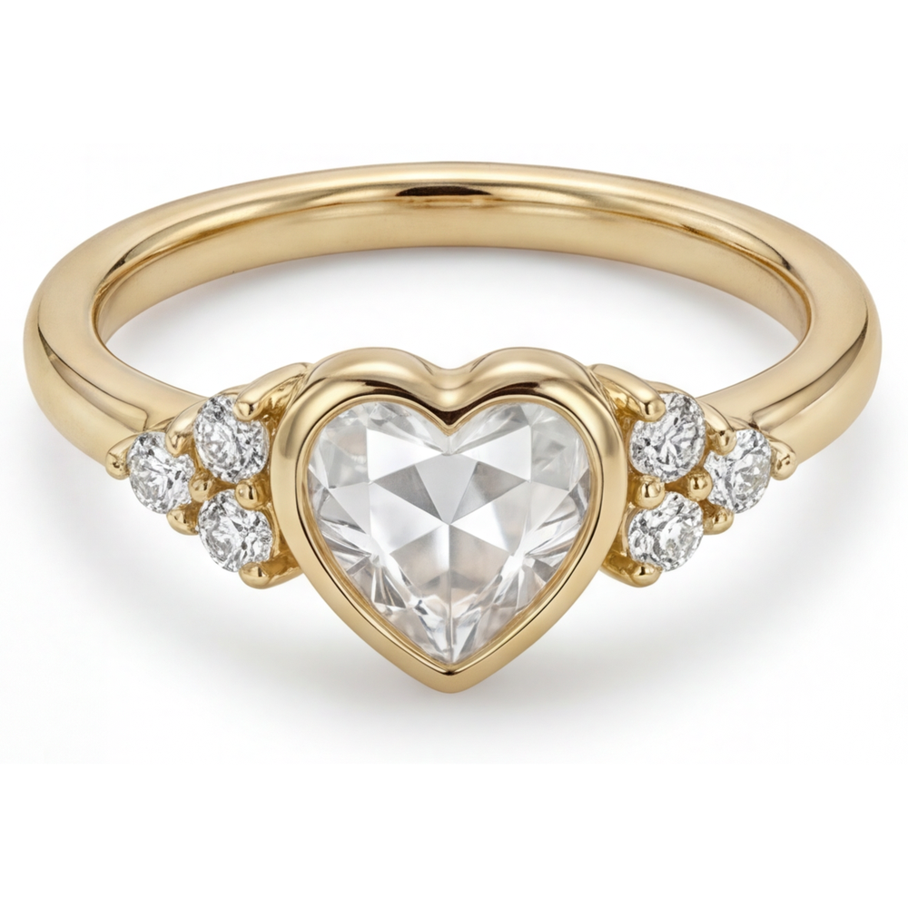 Heart Shape Fine Diamond ring in 14 Karat Yellow Gold – front view