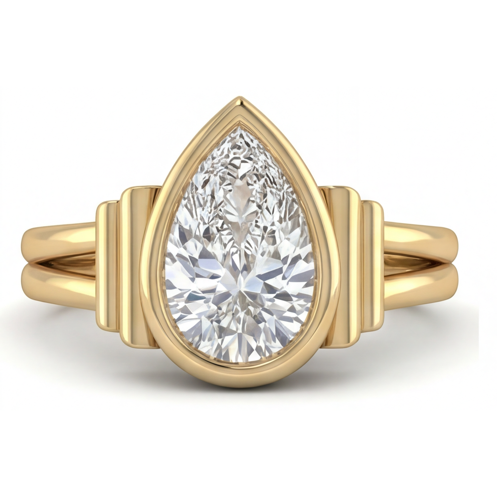 Fine Diamond Three Stone Ring 2-ct 14K Yellow Gold – front view