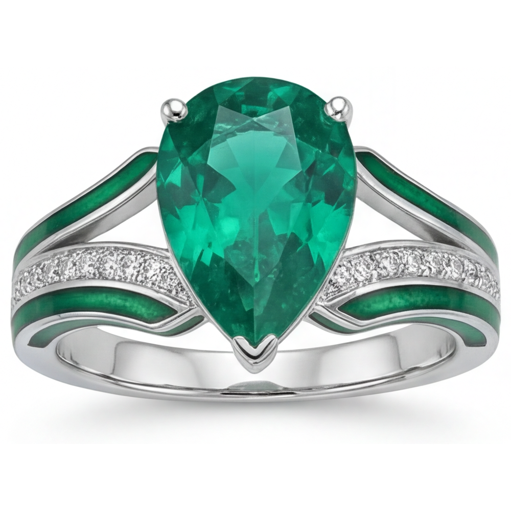 Genuine Fine Emerald Gemstone Ring – front view