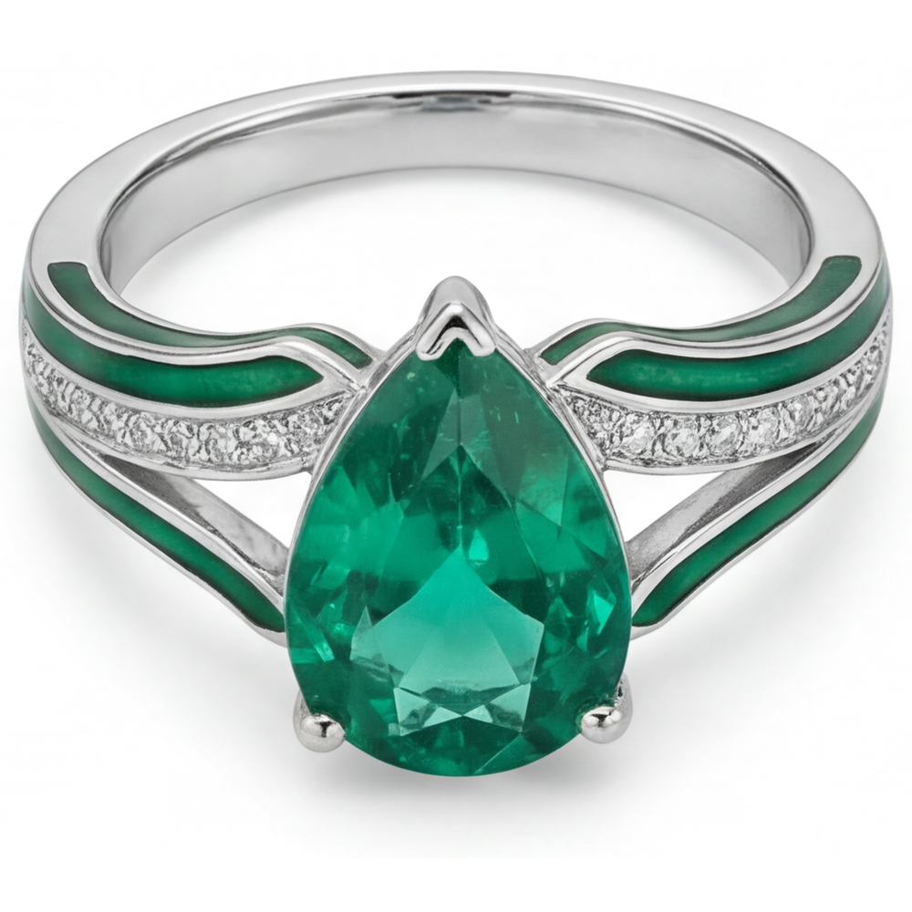 Gemstone Ring 14K White Gold with Fine Emerald – side view