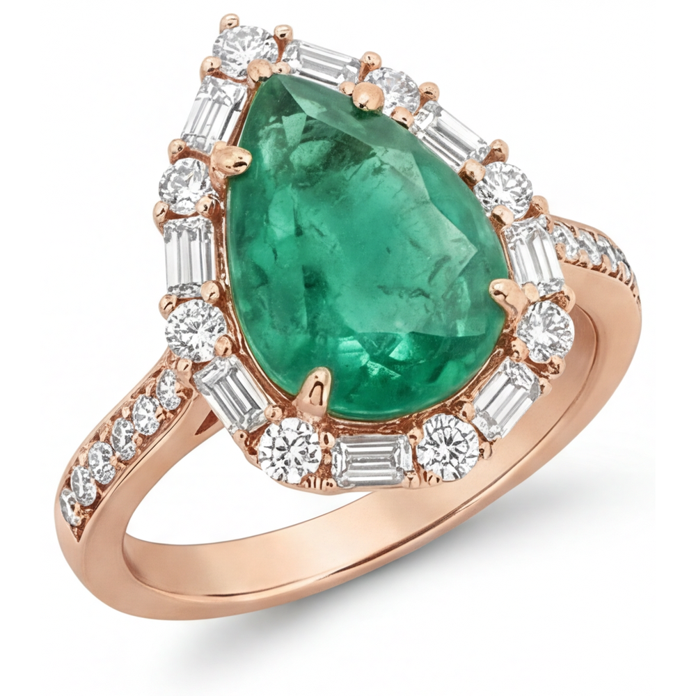 Genuine Fine Emerald Halo Setting Ring 5 ct 14 Karat Rose Gold – front view