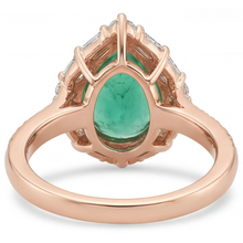 Pear Shape Fine Emerald ring in 14 Karat Rose Gold – top view
