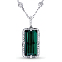 Fine Tourmaline Emerald Cut Precious Stone Pendant in 14K White Gold – main view