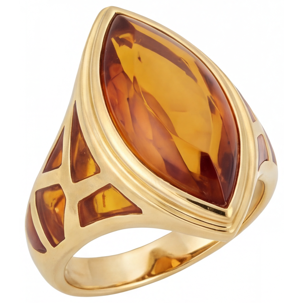 Golden Citrine Marquise Cut Gemstone Ring in 14K Yellow Gold – side view