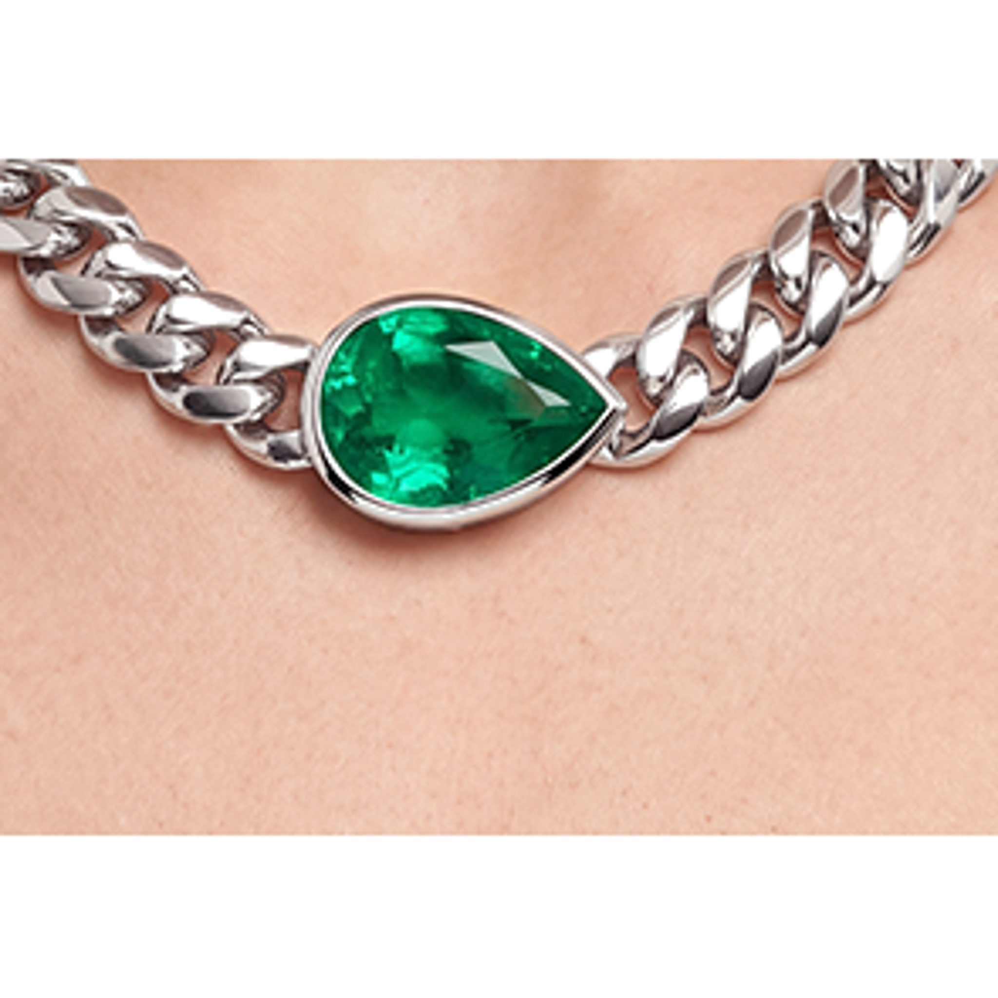 Miami Cuban Pear Emerald Slide Necklace 33 Carats Gold