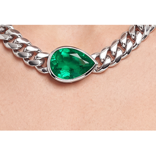 Miami Cuban Pear Emerald Slide Necklace 33 Carats Gold