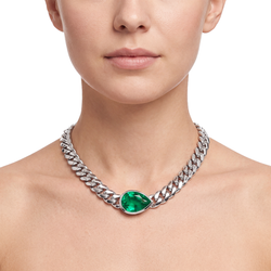 Miami Cuban Pear Emerald Slide Necklace 33 Carats Gold