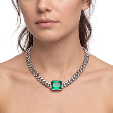 Miami Cuban Cushion Emerald Slide Necklace 27 Carats Gold