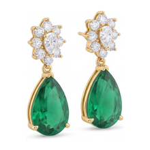 Green Emerald Earrings 5.5 Carat Lab Grown Pear Cluster Leverback 14K Yellow Gold