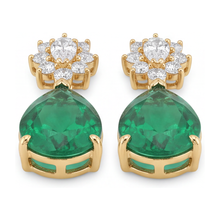 Green Emerald Earrings 5.5 Carat Lab Grown Pear Cluster Leverback 14K Yellow Gold