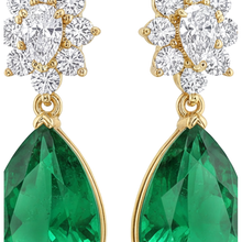 Green Emerald Earrings 5.5 Carat Lab Grown Pear Cluster Leverback 14K Yellow Gold
