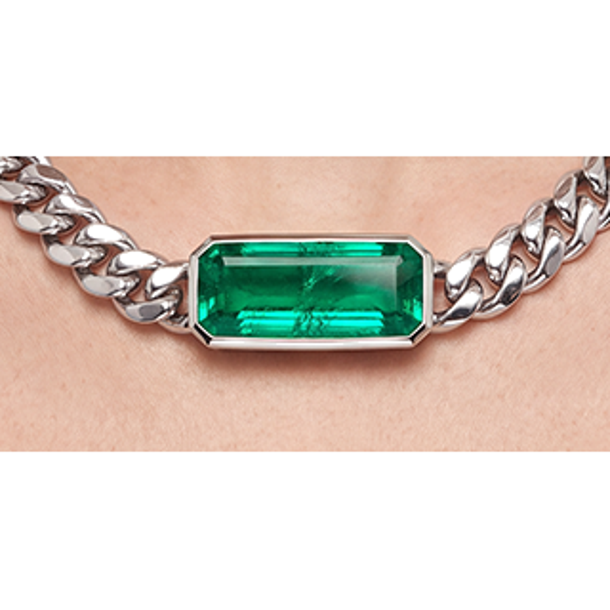 Miami Cuban Emerald Slide Necklace 33 Carats Gold