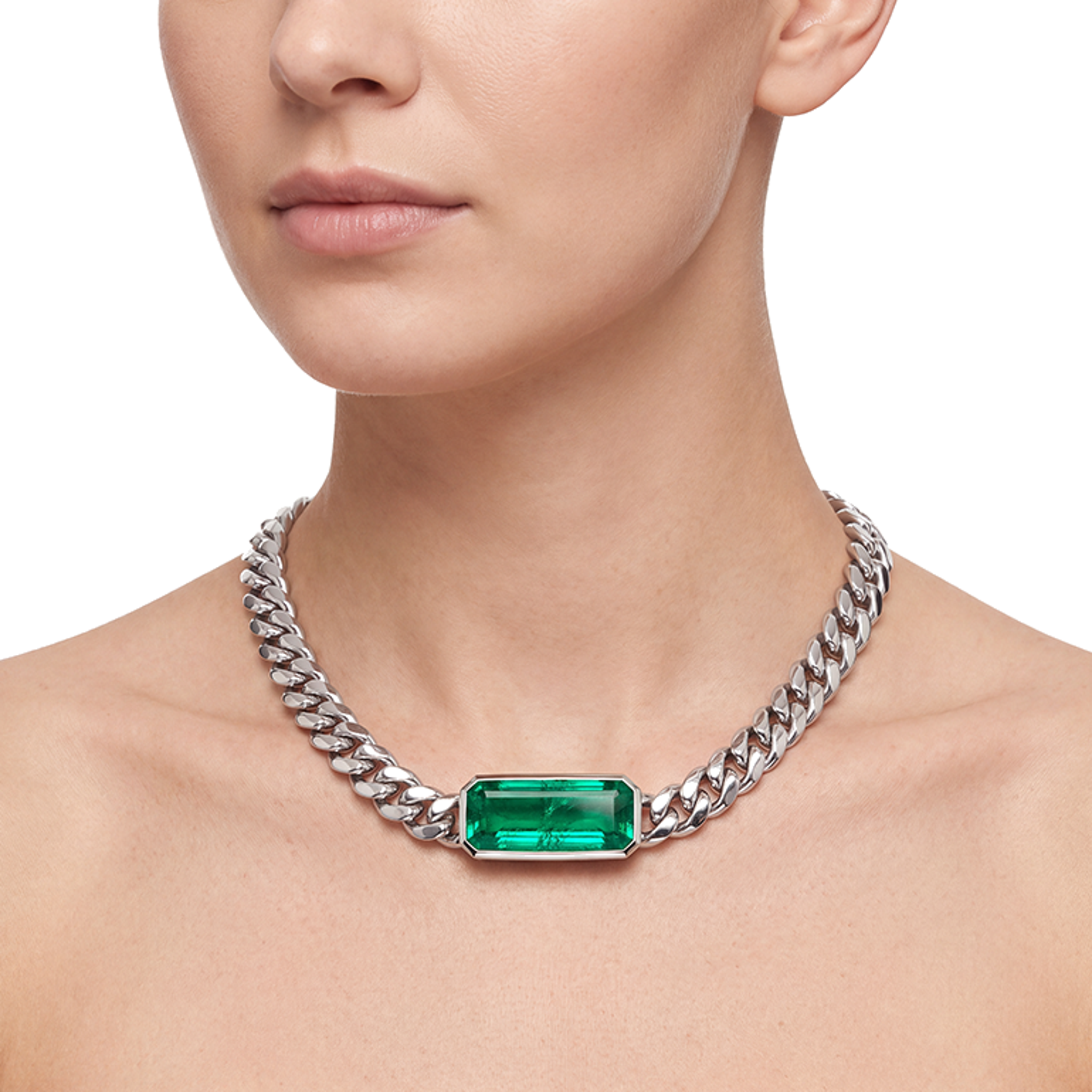Miami Cuban Emerald Slide Necklace 33 Carats Gold