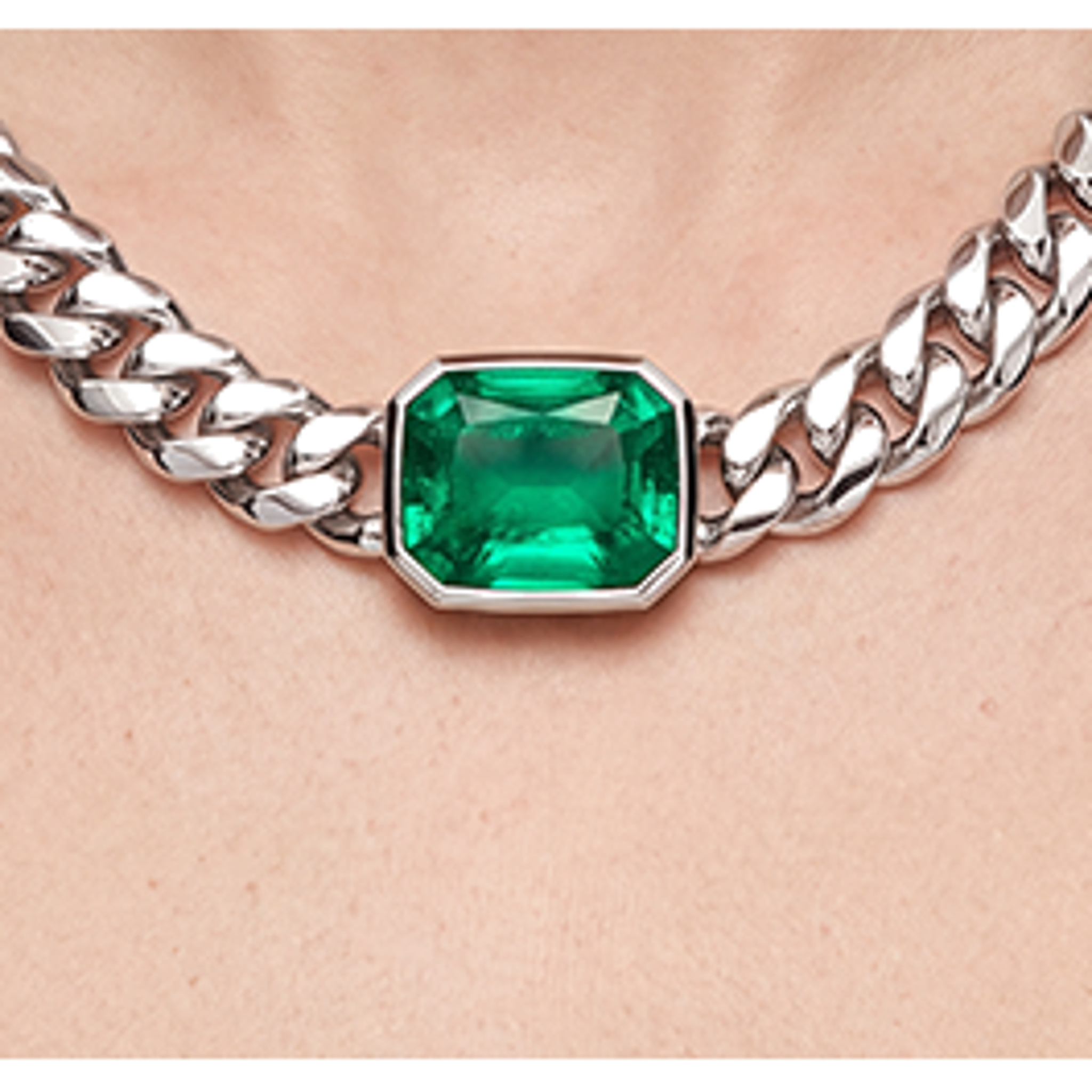 Miami Cuban Emerald Slide Necklace 30 Carats Gold