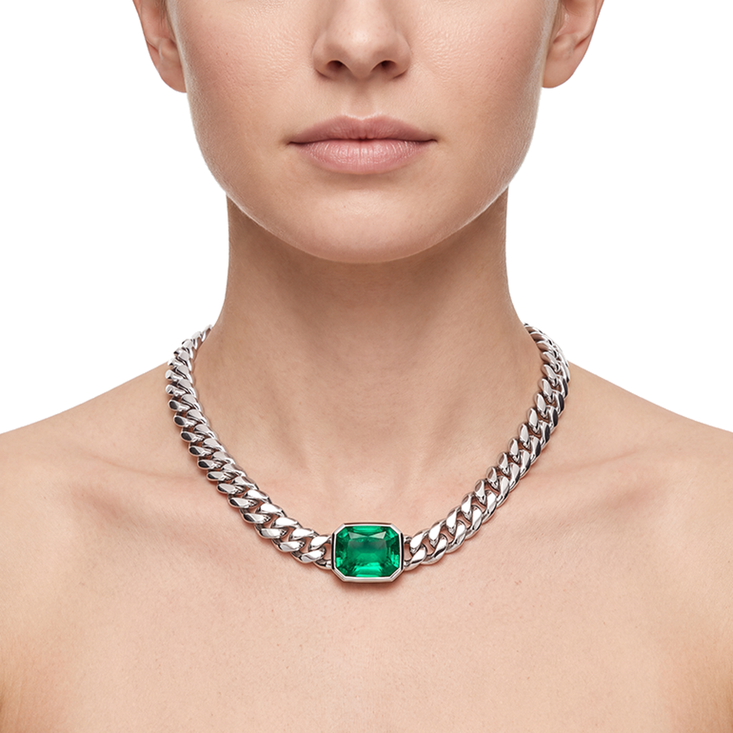 Miami Cuban Emerald Slide Necklace 30 Carats Gold