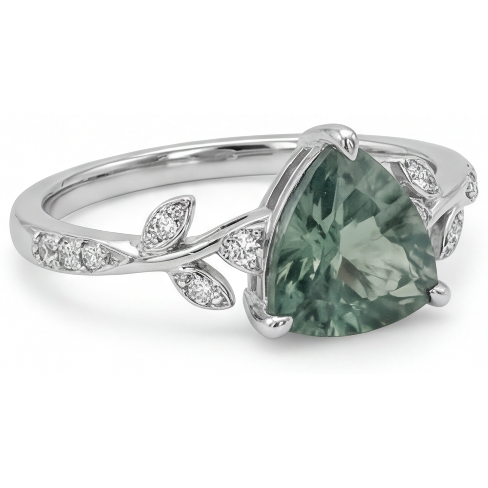 Gemstone Ring 14 Karat White Gold with Green Prasiolite – angle view
