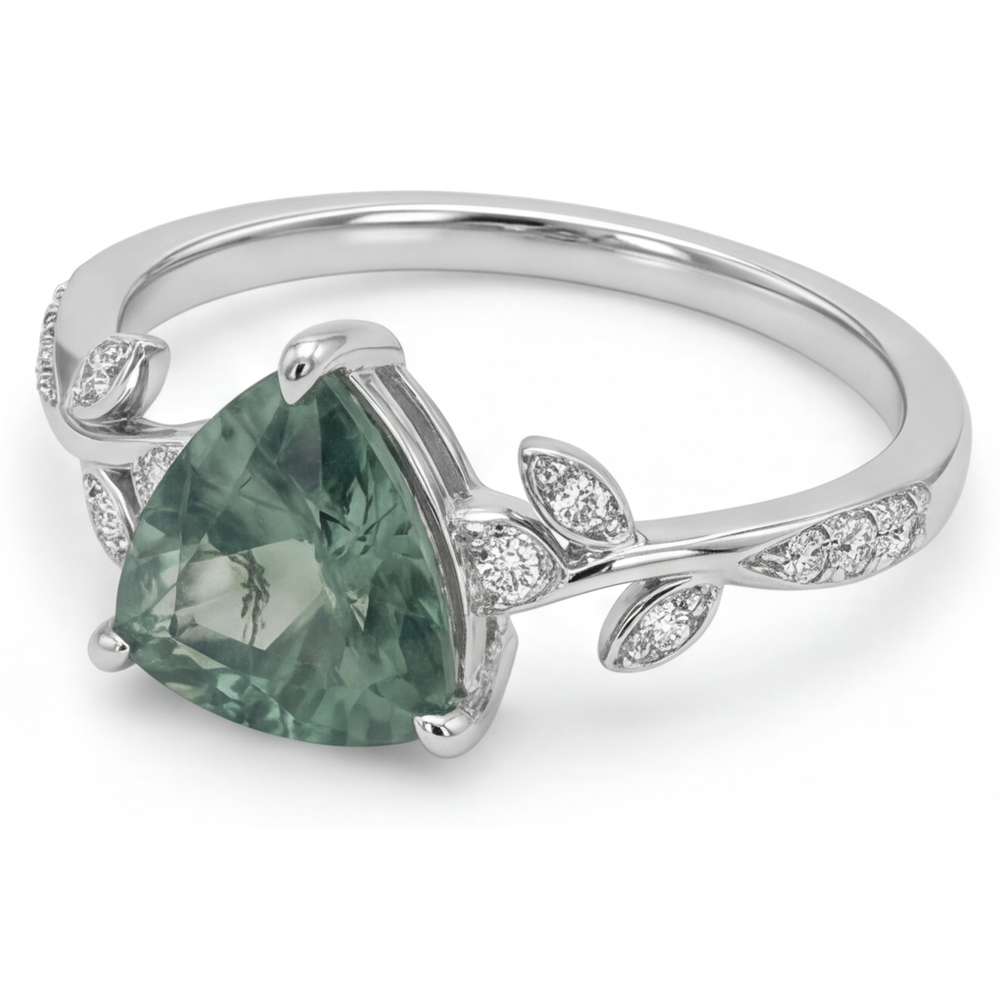 Natural Green Prasiolite Gemstone Ring 2.0 ct 14 Karat White Gold – profile view