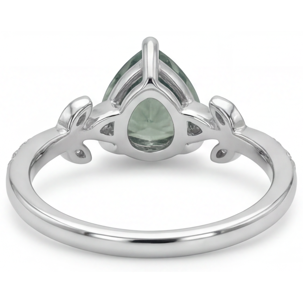 Green Prasiolite Trilliant Gemstone Ring in 14 Karat White Gold – back view