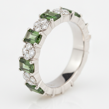 Green Stone Engagement Ring Natural Tourmaline Zigzag Band 18K White Gold