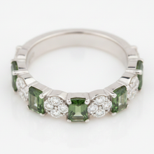 Green Stone Engagement Ring Natural Tourmaline Zigzag Band 18K White Gold
