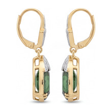 Green Tourmaline Earrings 5 Carat Lab Grown Oval Milgrain Leverback 14K Yellow Gold
