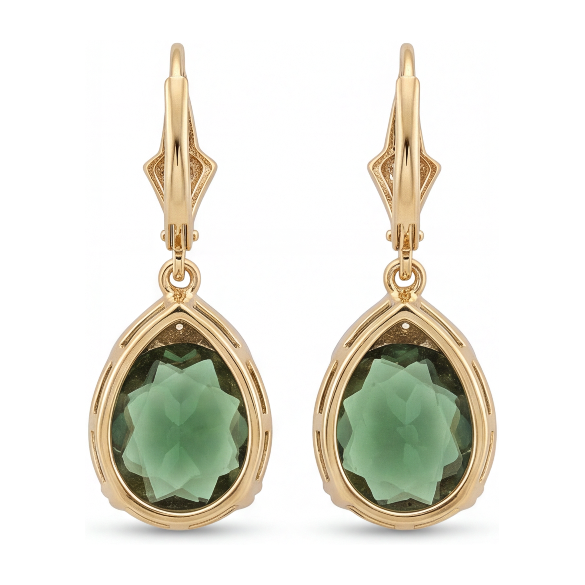 Green Tourmaline Earrings 5 Carat Lab Grown Oval Milgrain Leverback 14K Yellow Gold