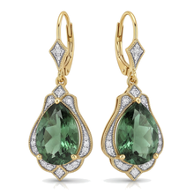 Green Tourmaline Earrings 5 Carat Lab Grown Pear Milgrain Leverback 14K Yellow Gold