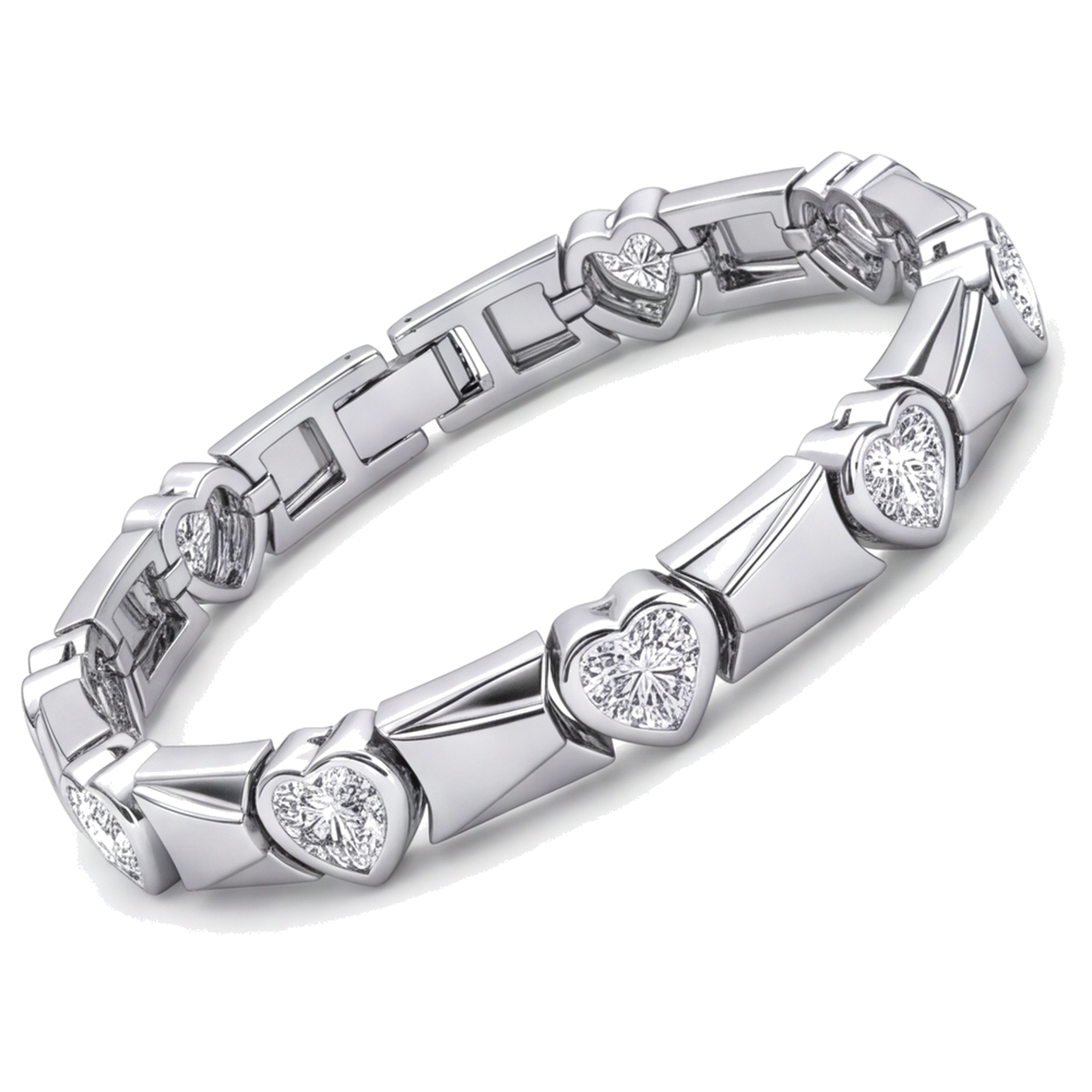 Heart Diamond Bracelet 5 Carat Lab Grown Fluted Bar Link 14K White Gold 7 Inch
