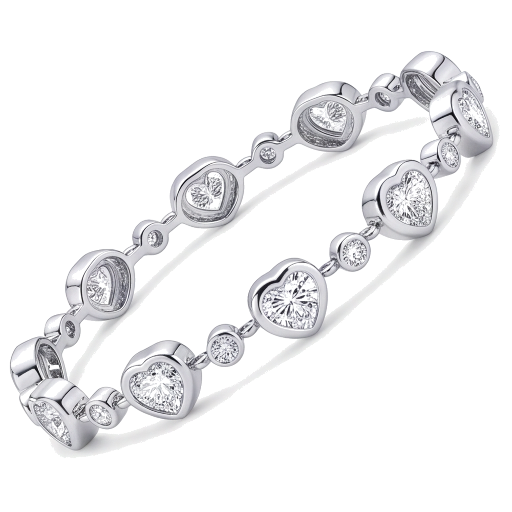 Heart Diamond Bracelet 4 Carat Lab Grown Bezel Station 14K White Gold 7 Inch