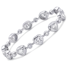 Heart Diamond Bracelet 4 Carat Lab Grown Bezel Station 14K White Gold 7 Inch