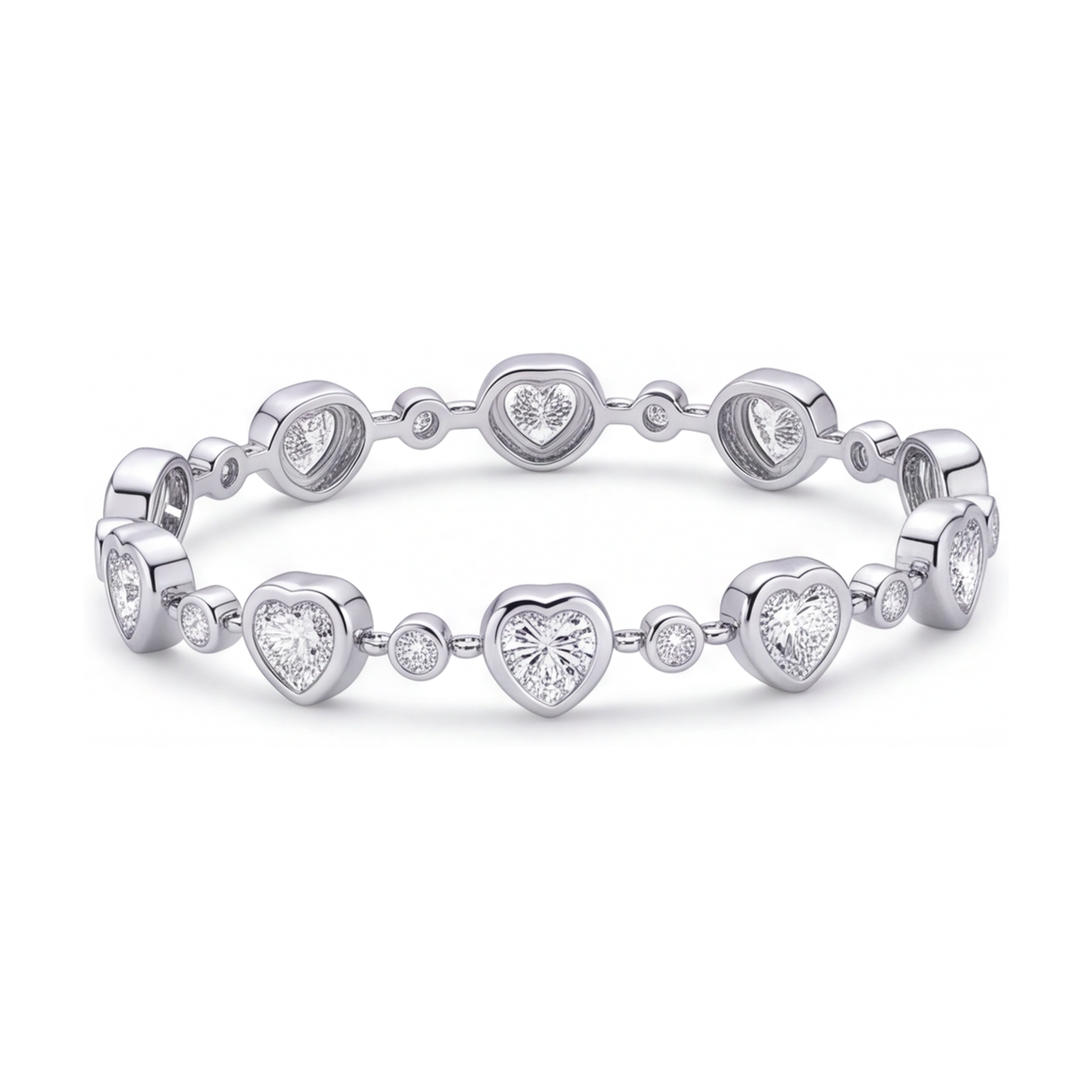 Heart Diamond Bracelet 4 Carat Lab Grown Bezel Station 14K White Gold 7 Inch