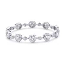 Heart Diamond Bracelet 4 Carat Lab Grown Bezel Station 14K White Gold 7 Inch