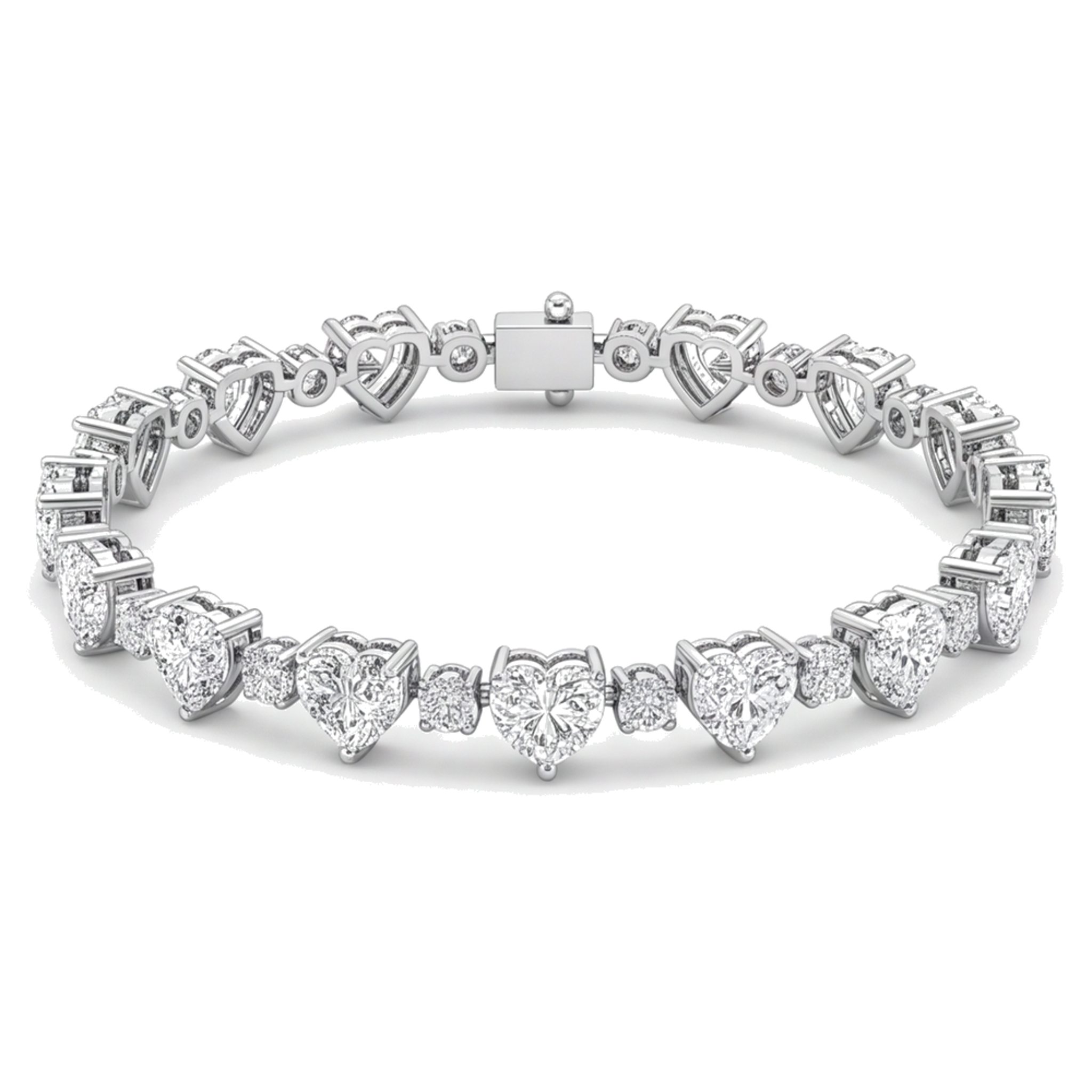 Heart Diamond Tennis Bracelet 6 Carat Lab Grown Bezel 14K White Gold 7 Inch