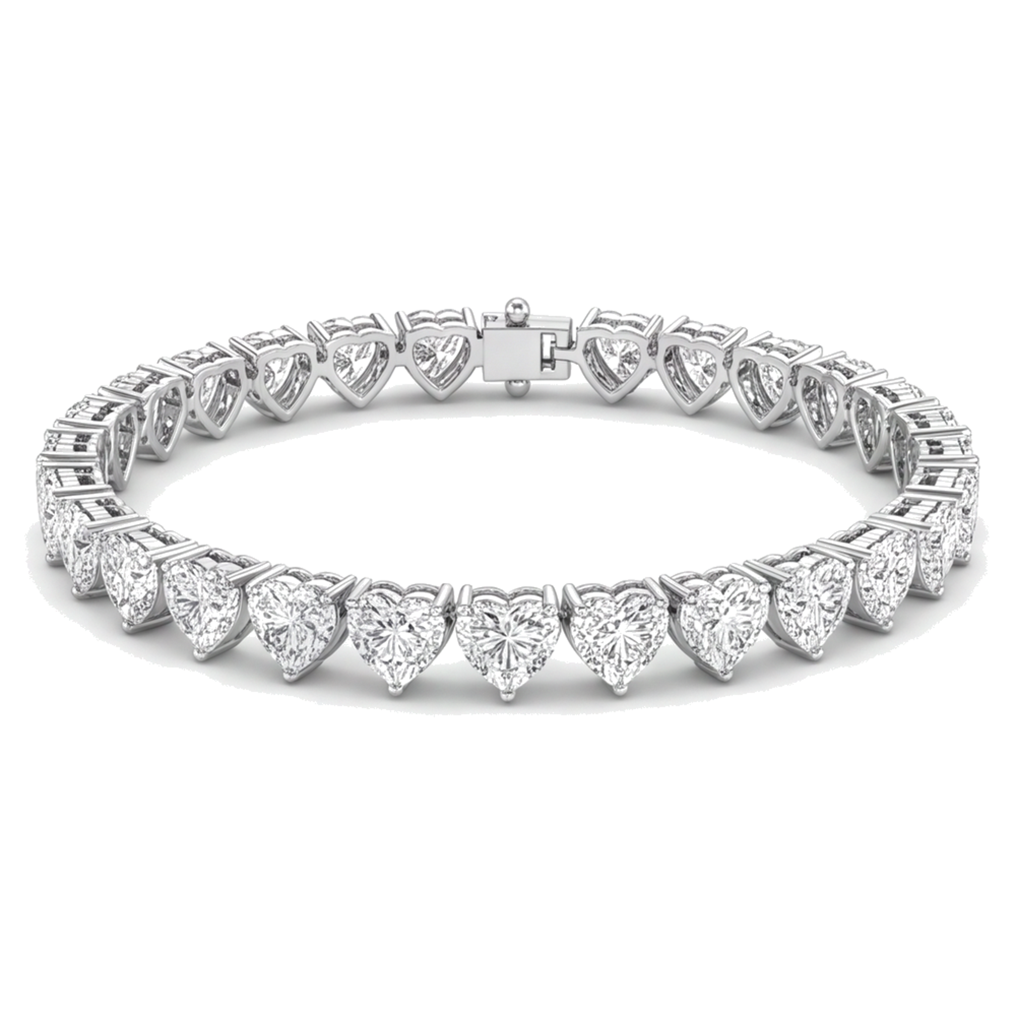 Heart Diamond Tennis Bracelet 7 Carat Lab Grown Prong 14K White Gold 7 Inch