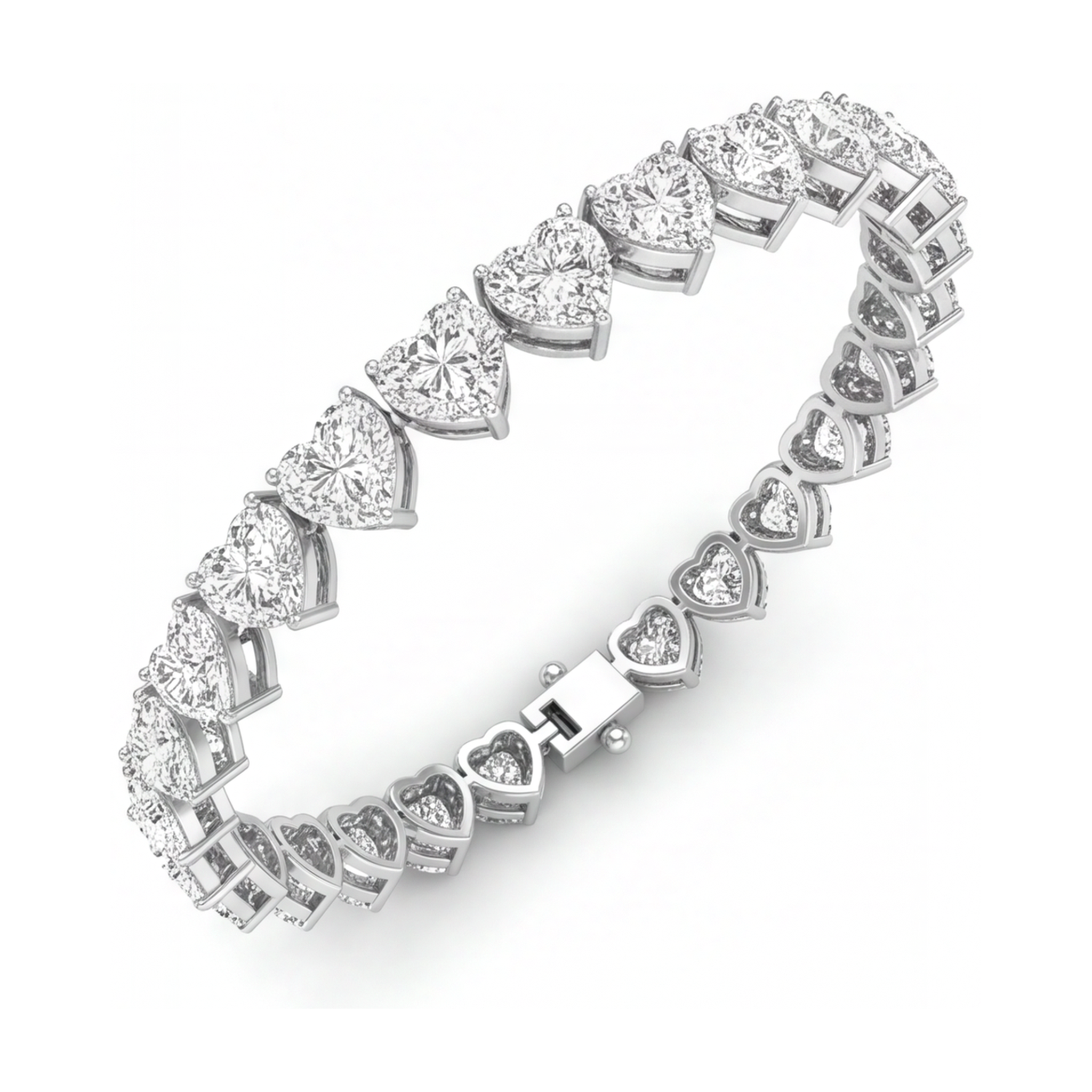 Heart Diamond Tennis Bracelet 7 Carat Lab Grown Prong 14K White Gold 7 Inch