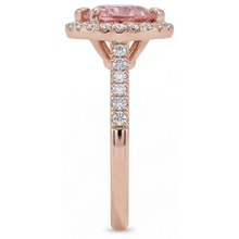 Padparadscha Sapphire Ring 3.8 Carat Lab Grown Heart Halo Split Shank 14K Rose Gold