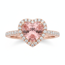 Padparadscha Sapphire Ring 3.8 Carat Lab Grown Heart Halo Split Shank 14K Rose Gold