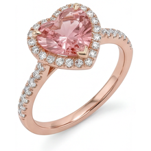 Padparadscha Sapphire Ring 3.8 Carat Lab Grown Heart Halo Split Shank 14K Rose Gold