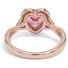 Padparadscha Sapphire Ring 3.8 Carat Lab Grown Heart Halo Twist 14K Rose Gold