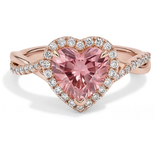 Padparadscha Sapphire Ring 3.8 Carat Lab Grown Heart Halo Twist 14K Rose Gold