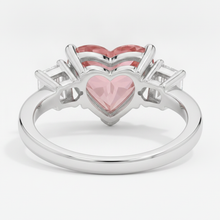 Padparadscha Sapphire Ring 3.6 Carat Natural Heart and White Baguette Three Stone Platinum