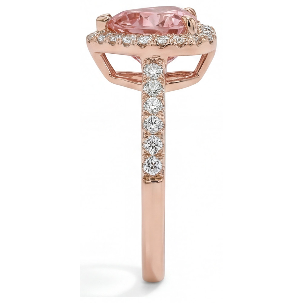 Padparadscha Sapphire Ring 2.3 Carat Real Heart Halo 14K Rose Gold