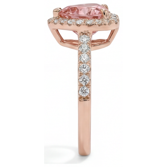 Padparadscha Sapphire Ring 2.3 Carat Real Heart Halo 14K Rose Gold